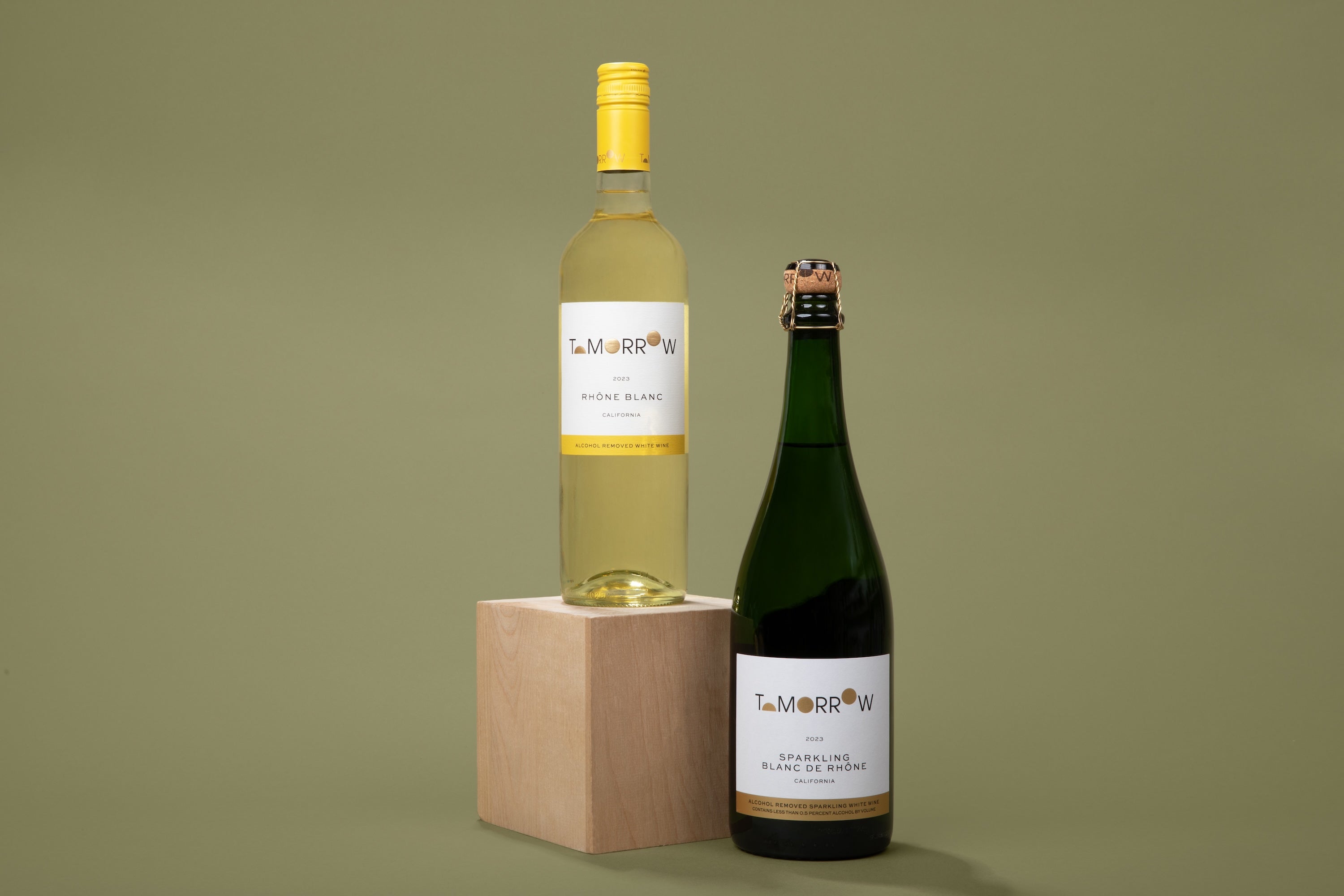 Two bottles of Tomorrow Cellars non-alcoholic wine to compare with traditional wine