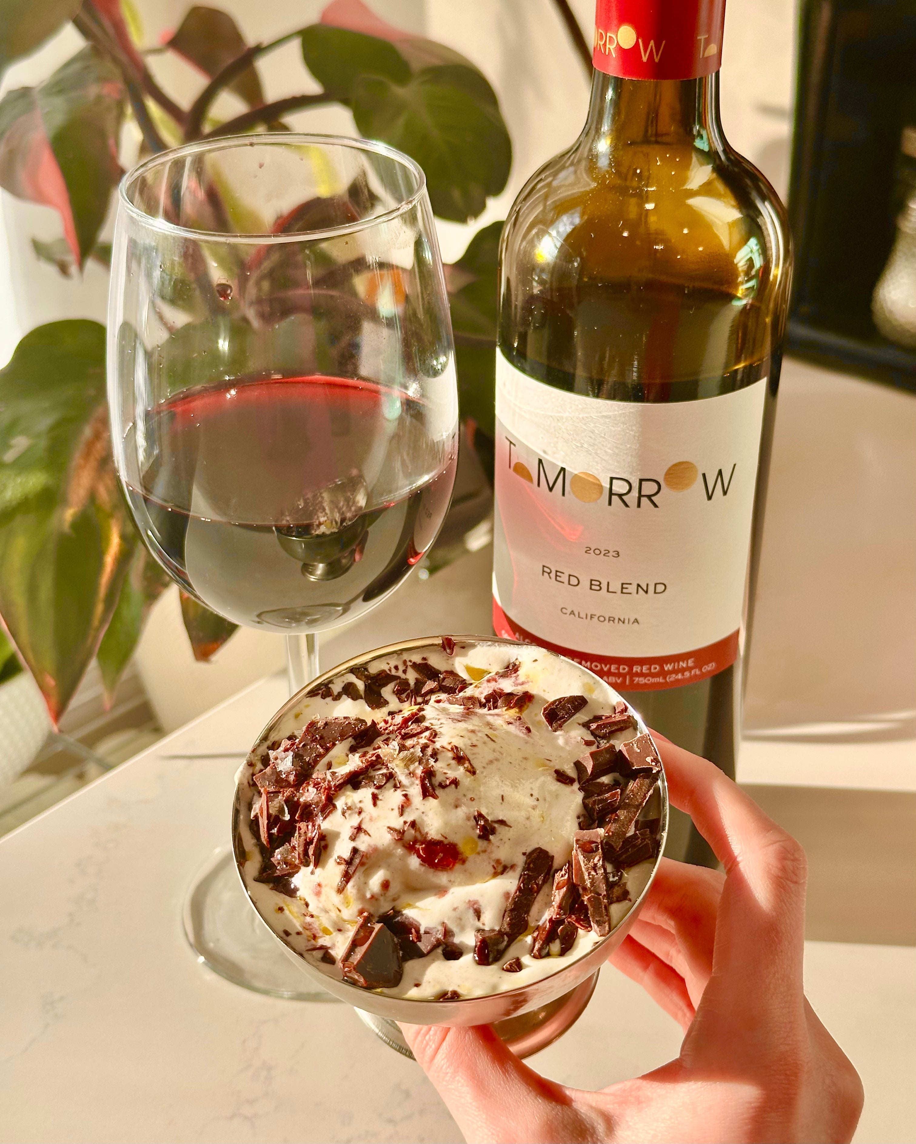 Vanilla Bean Sundae with Blackberry Jam, Dark Chocolate, Olive Oil & Flaky Salt